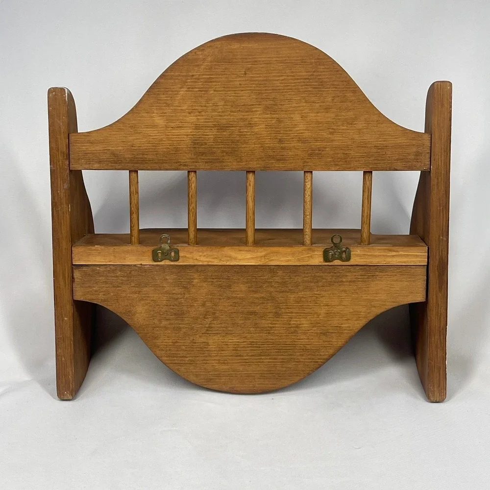 Vintage Wood Wall Shelf Spindle Rail Farmhouse Brown 11x11 Small Rack